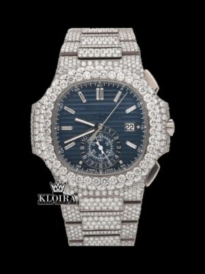 Chronograph Blue Dial Full Iced Out Moissanite Diamond Watch