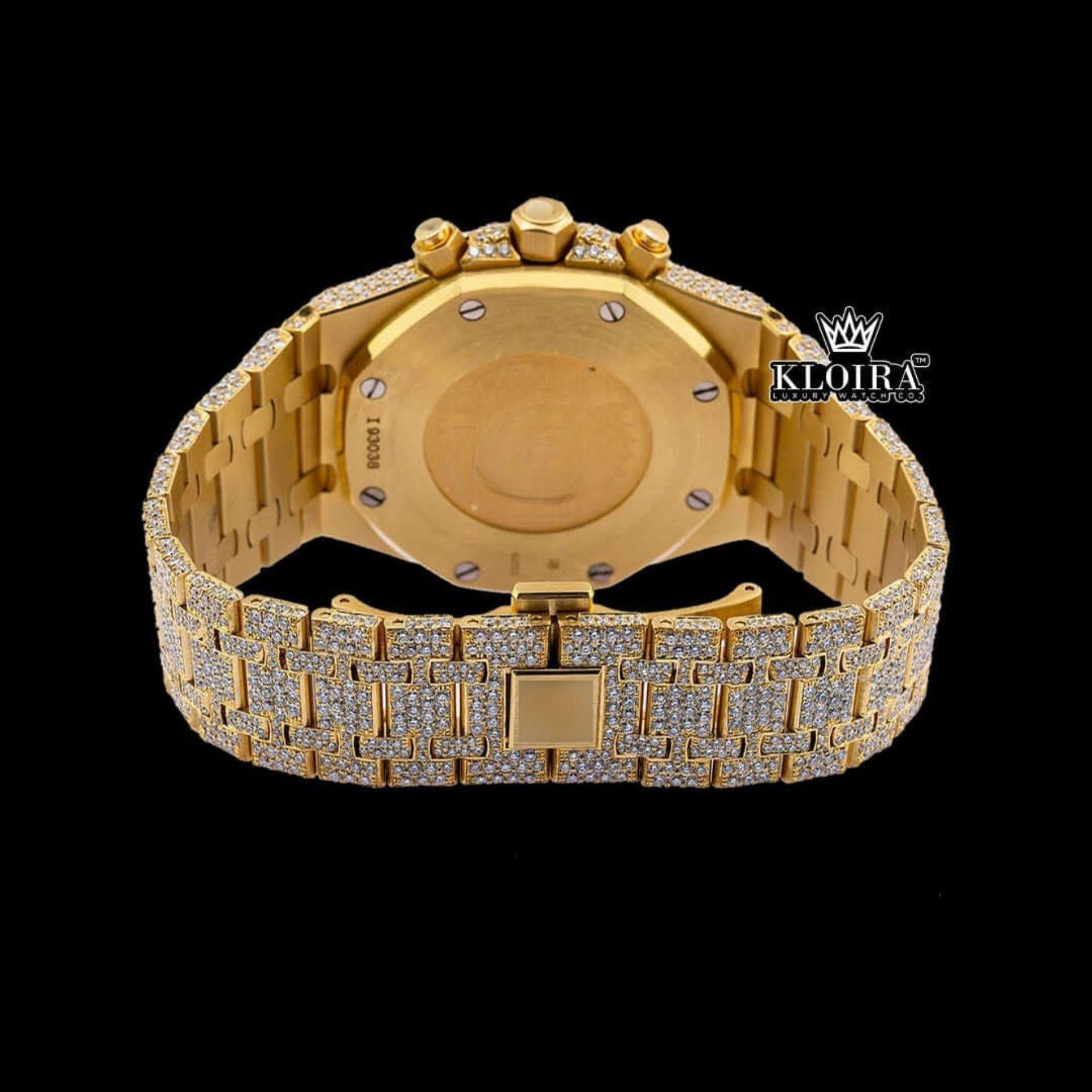 Chronograph Diamond Markers Yellow Gold Moissanite Diamond Watch Caseback View