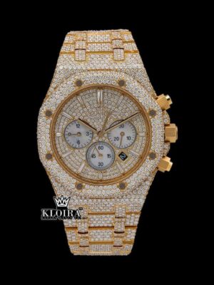 Chronograph Diamond Markers Yellow Gold Moissanite Diamond Watch