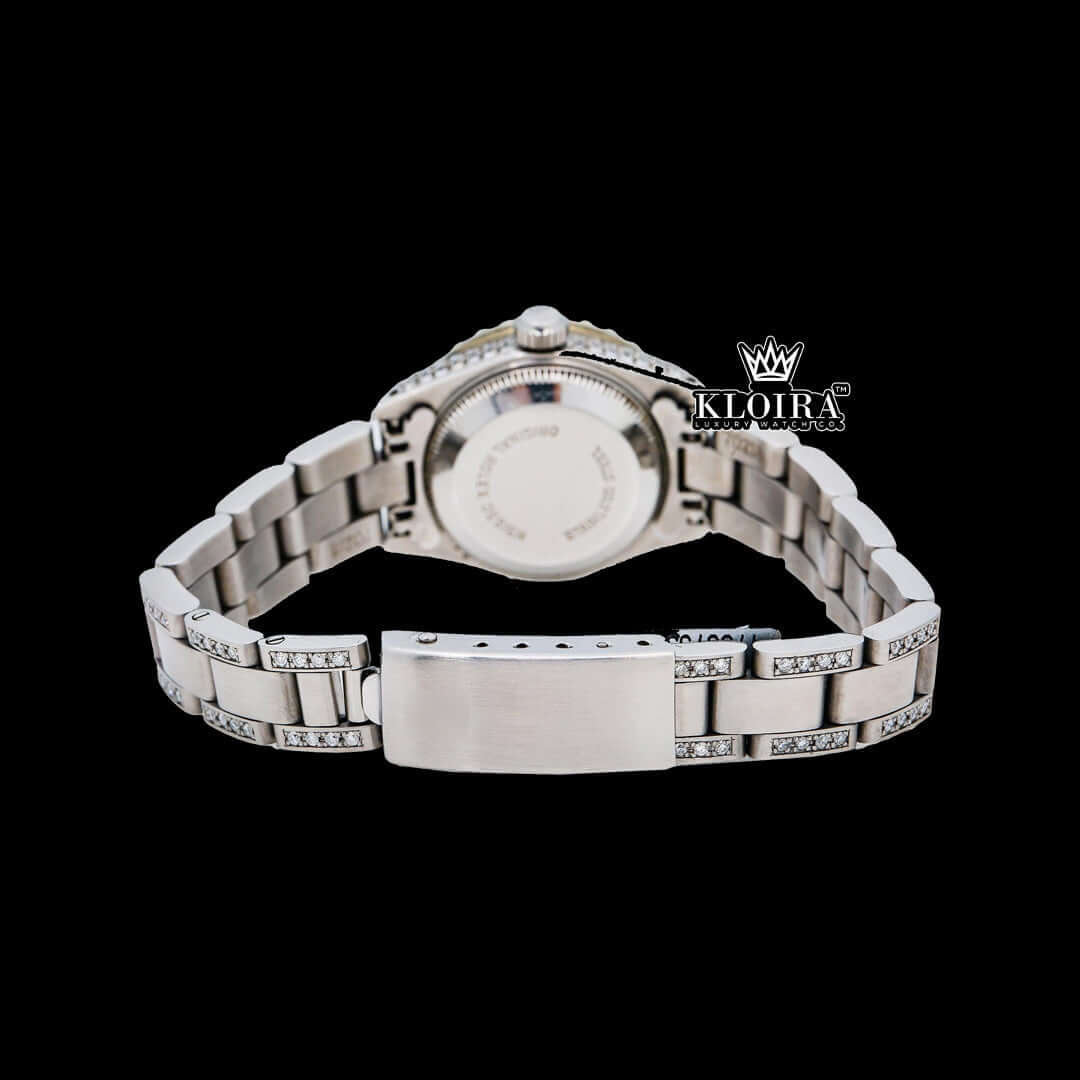 Date Display Black Dial Moissanite Diamond Watch 14K Gold VVS 19 Ct 42mm Caseback View