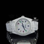 Day Date Display Rainbow Stick Markers Dial Full Iced Out Moissanite Watch