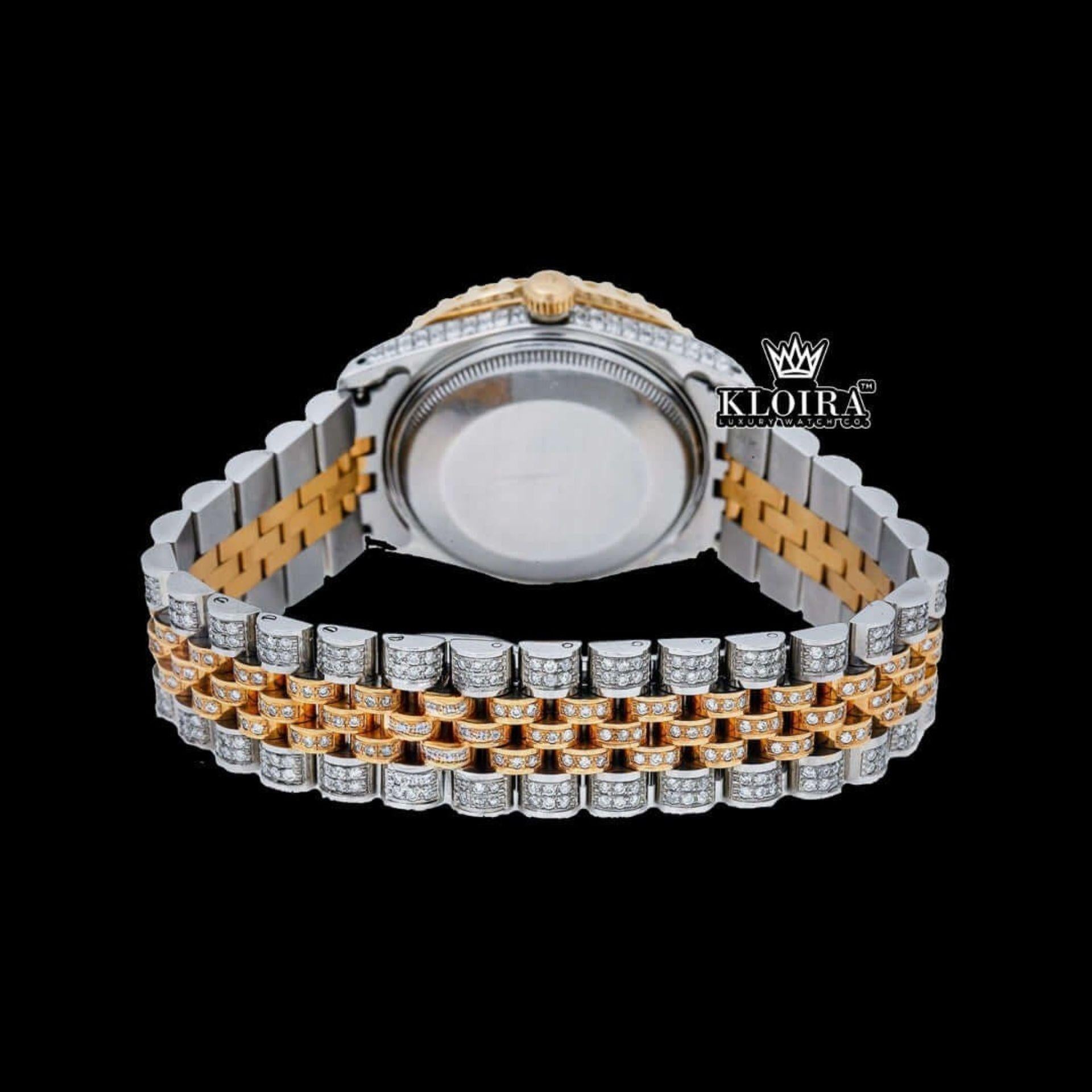 Diamond Bazel Brown Roman DIal Two Tone Moissanite Watch Caseback View