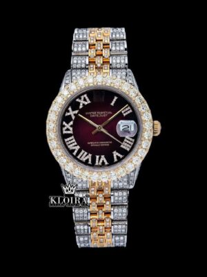 Diamond Bazel Brown Roman Dial Two Tone Moissanite Watch