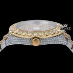 Diamond Bezel Arabic Dial Two Tone Iced Out Moissanite Watch Crown View