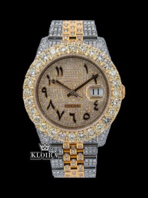 Diamond Bezel Arabic Dial Two Tone Iced Out Moissanite Watch