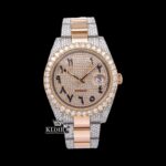 Diamond Bezel Black Arabic Numerals Dial Two Tone Iced Out Moissanite Watch