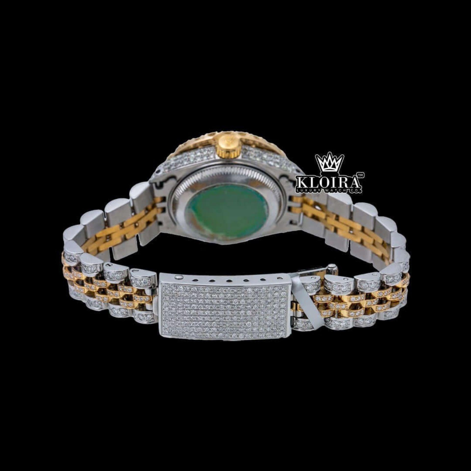 Diamond Bezel Black Dial Two Tone Iced Out Moissanite Watch Caseback View