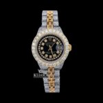 Diamond Bezel Black Dial Two Tone Iced Out Moissanite Watch