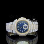 Diamond Bezel Blue Chronograph Dial Two Tone Moissanite Watch