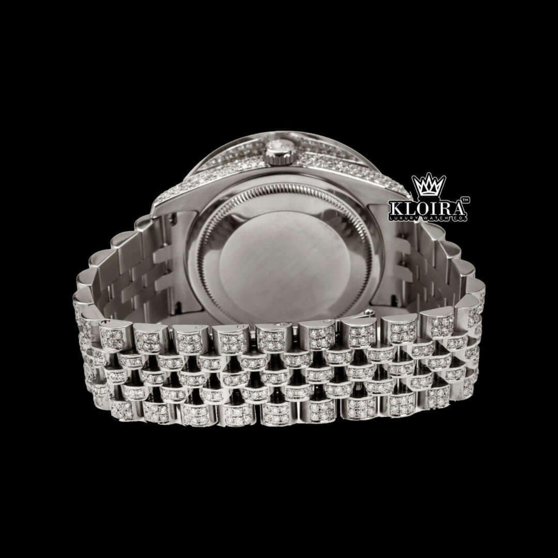 Diamond Bezel Brown Dial Roman Numerals Fully Iced Moissanite Watch Caseback View