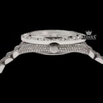 Diamond Bezel Brown Dial Roman Numerals Fully Iced Moissanite Watch Crown View
