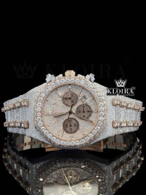 Diamond Bezel Chronograph Dial Two Tone Rose Gold Moissanite Watch