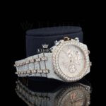 Diamond Bezel Chronograph Dial Two Tone Rose Gold Moissanite Watch Right Profile View