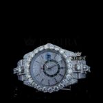 Diamond Bezel Dual Time Stick Markers Dial Fully Iced Out Moissanite Watch