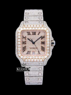 Diamond Bezel Roman Dial Rose Gold Two Tone Moissanite Watch