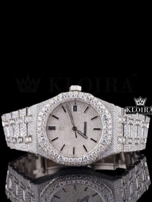 Diamond Bezel Stick Markers White Dial Fully Iced Out Moissanite Watch
