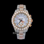 Diamond Bezel White Dial Blue Standard Numerals Two Tone Moissanite Watch