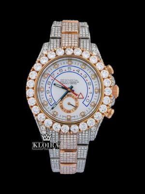 Diamond Bezel White Dial Blue Standard Numerals Two Tone Moissanite Watch