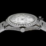 Diamond Bezel White Roman Dial Fully Iced Out Moissanite Watch Crown View