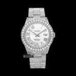 Diamond Bezel White Roman Dial Fully Iced Out Moissanite Watch