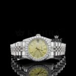 Diamond Bezel Yellow Dial Stick Markers Fully Iced Out Moissanite Watch