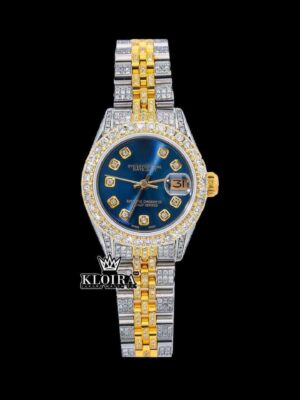 Diamond Marker Blue Dial Two Tone Iced Out Moissanite Diamond Watch