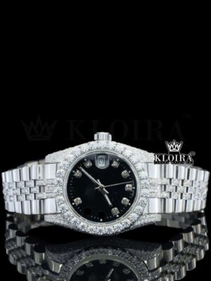 Diamond Markers Black Dial Full Iced Out Moissanite Watch