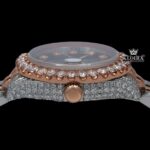 Diamond Markers Black Dial Two Tone Classic Link Strap Moissanite Watch Crown View