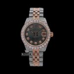Diamond Markers Black Dial Two Tone Classic Link Strap Moissanite Watch