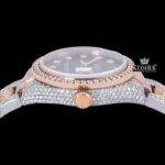 Diamond Markers Brown Dial Two Tone Iced Out Moissanite Watch Crown View