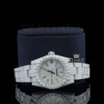 Diamond Markers Fully Bust Down White Dial Moissanite Diamond Watch Close Up Front View