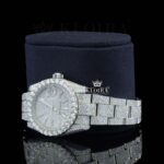 Diamond Markers Fully Bust Down White Dial Moissanite Diamond Watch Left Profile View