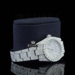 Diamond Markers Fully Bust Down White Dial Moissanite Diamond Watch Right Profile View