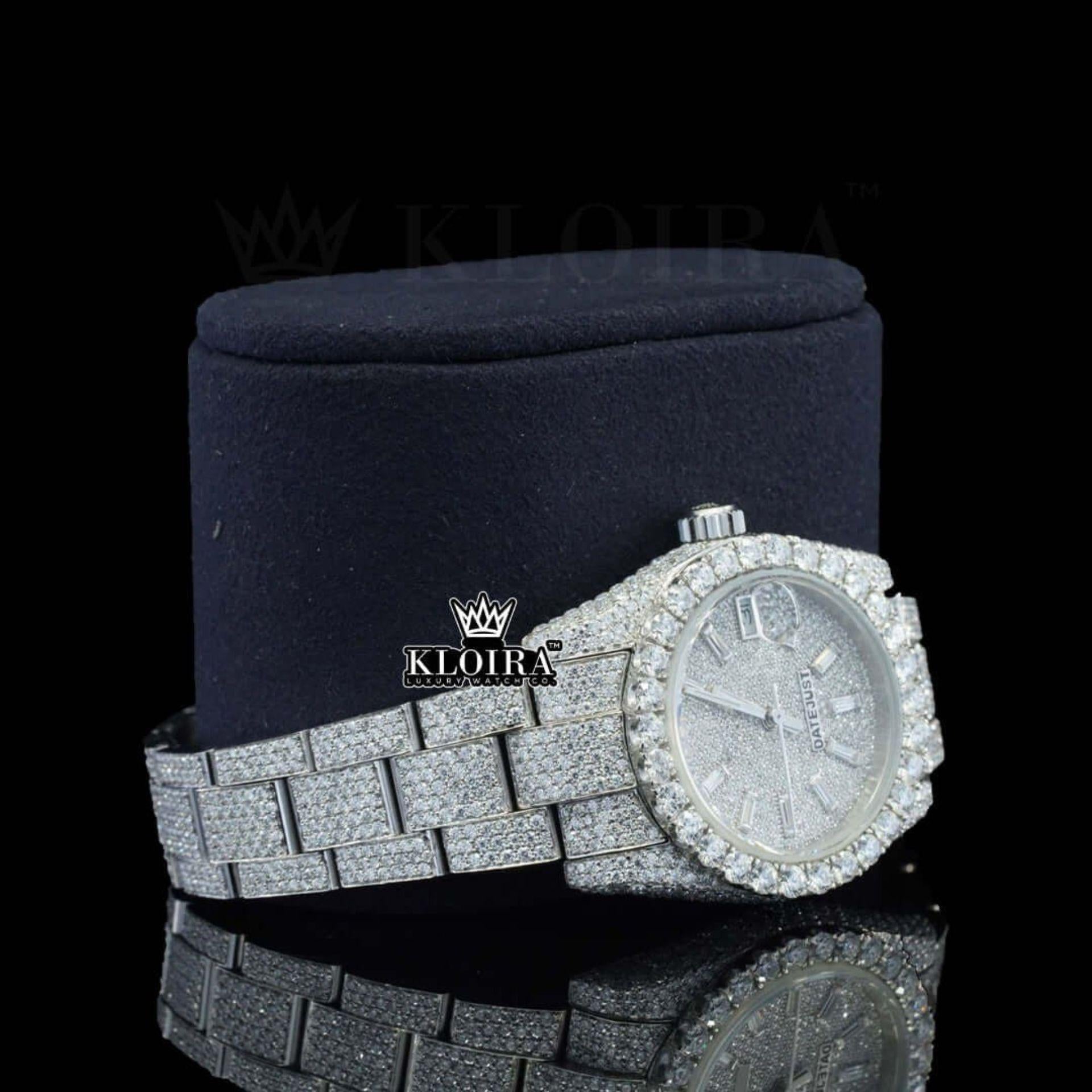 Diamond Markers Fully Bust Down White Dial Moissanite Diamond Watch Right Profile View