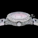 Diamond Markers Pink Dial Full Iced Out Moissanite Watch Crown View