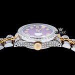 Diamond Markers Purple Dial Two Tone Moissanite Watch Crown View