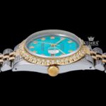Diamond Markers Tiffany Blue Dial Two Tone Moissanite Watch Crown View