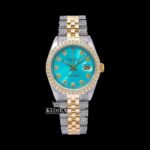 Diamond Markers Tiffany Blue Dial Two Tone Moissanite Watch