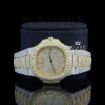 Diamond Markers Two Tone Yellow Gold Moissanite Diamond Watch Close Up Front View
