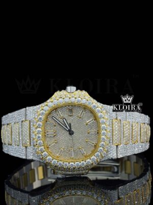 Diamond Markers Two Tone Yellow Gold Moissanite Diamond Watch