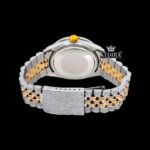Diamond Markers White DIal Two Tone Iced Out Moissanite Watch Close Caseback View