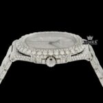 Diamond Markers White Dial Bust Down Moissanite Diamond Watch Crown View