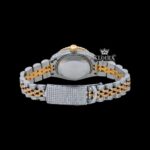 Diamond Markers White Dial Date Display Two Tone Moissanite Watch Caseback View