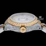 Diamond Markers White Dial Date Display Two Tone Moissanite Watch Crown View