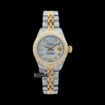 Diamond Markers White Dial Date Display Two Tone Moissanite Watch
