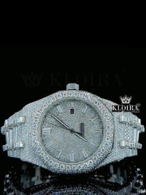 Diamond Markers White Dial Fully Iced Out AP Moissanite Watch