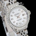 Diamond Markers White Dial Fully Iced Out Moissanite Diamond Watch Close Up Dial View