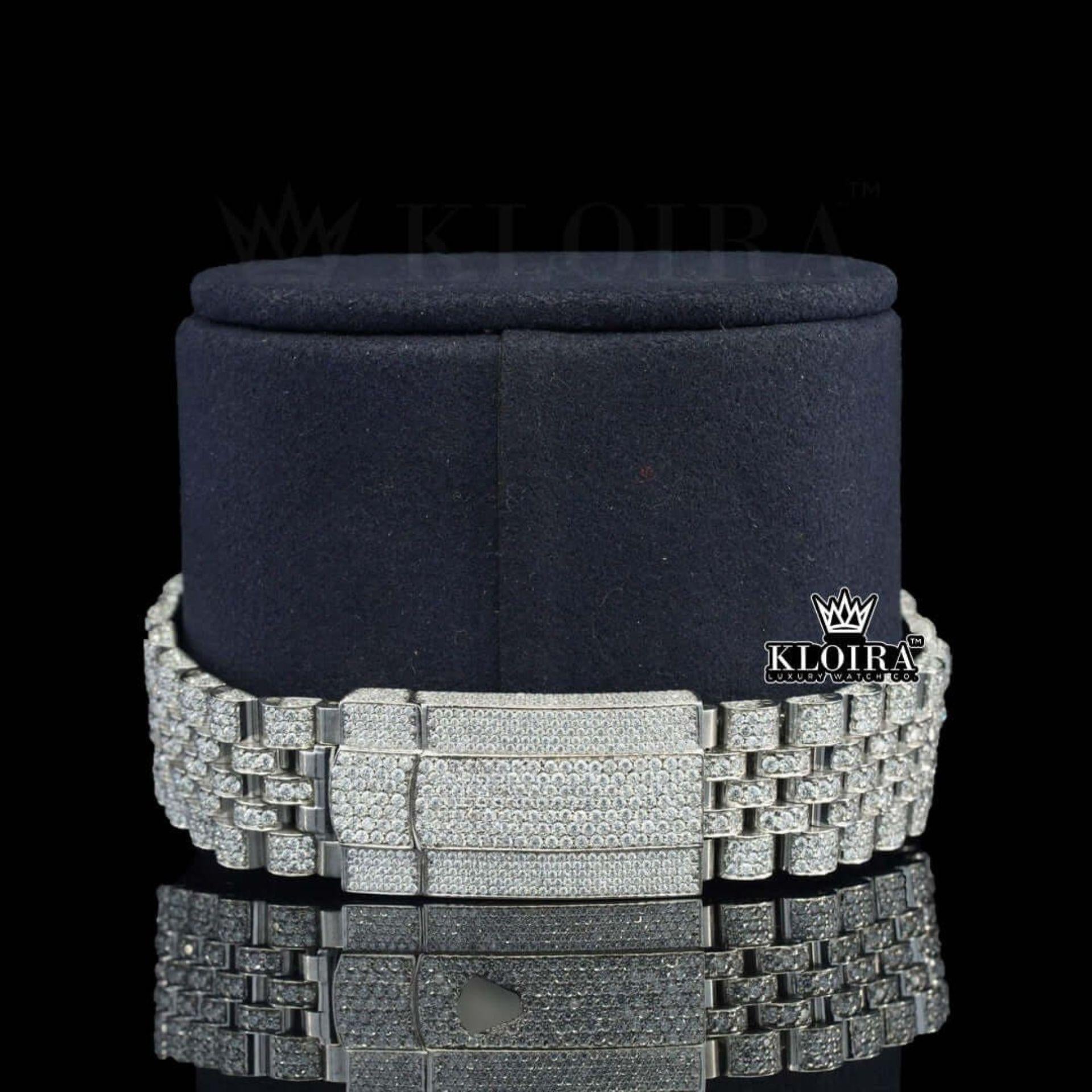 Diamond Markers White Dial Fully Iced Out Moissanite Watch Bracelet View