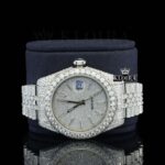 Diamond Markers White Dial Fully Iced Out Moissanite Watch Close Up Front View