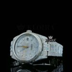 Diamond Markers White Dial Fully Iced Out White Gold Moissanite Watch Close Up Dial View